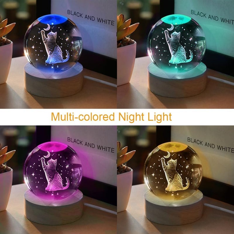ZRENJHUS 3D Cat Gifts for Women 60mm Crystal Ball Cat Lovers Gift Decor Cat Themed Gifts Lamp Glass Ball for Birthday Mothers Day Christmas Birthday - Image 4